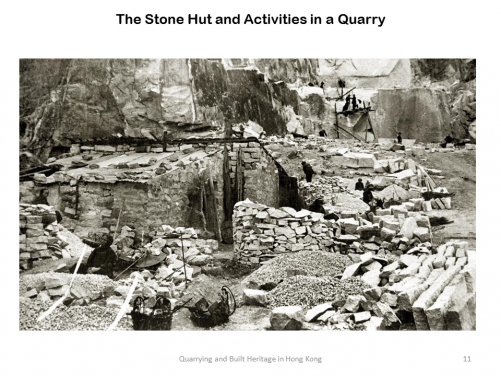 Stone hut and activities in a quarry
